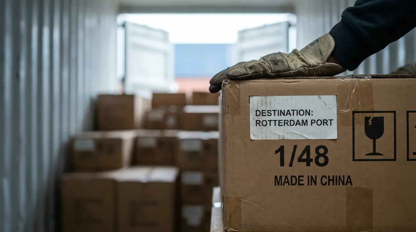 Export carton with shipping marks and destination port label inside container - global picture frame shipping Export carton with shipping marks and destination port label inside container - global picture frame shipping