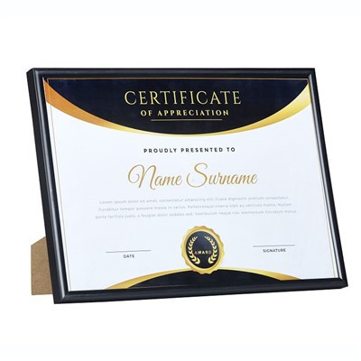 Ffrâm Tystysgrif Ddu A4